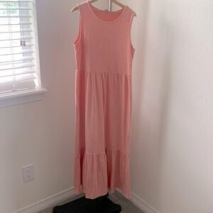 Old Navy sz S peach sleeveless tiered knit maxi dress EUC prarie scandi beach